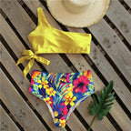 Bikinis Women New One Shoulder Swimwear High Waist Swimsuit Bandage Bathing Suits Beach Wear Female Lace Two Piece Swim Dress with Bikini Bottom Bathing Suits Stevvex