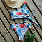 Bikinis Women New One Shoulder Swimwear High Waist Swimsuit Bandage Bathing Suits Beach Wear Female Lace Two Piece Swim Dress with Bikini Bottom Bathing Suits Stevvex