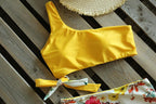 Bikinis Women New One Shoulder Swimwear High Waist Swimsuit Bandage Bathing Suits Beach Wear Female Lace Two Piece Swim Dress with Bikini Bottom Bathing Suits Stevvex