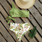 Bikinis Women New One Shoulder Swimwear High Waist Swimsuit Bandage Bathing Suits Beach Wear Female Lace Two Piece Swim Dress with Bikini Bottom Bathing Suits Stevvex