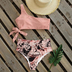 Bikinis Women New One Shoulder Swimwear High Waist Swimsuit Bandage Bathing Suits Beach Wear Female Lace Two Piece Swim Dress with Bikini Bottom Bathing Suits Stevvex