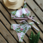 Bikinis Women New One Shoulder Swimwear High Waist Swimsuit Bandage Bathing Suits Beach Wear Female Lace Two Piece Swim Dress with Bikini Bottom Bathing Suits Stevvex