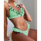 Bikinis Women's Swimsuits Crop Top High Cut Bikini Set String Bathing Suits Two Piece Swimsuits Ruffle Women's Swimwear Push Up Bathing Suits High Cut Bikini Set Two Piece Bathing Suits For Women Stevvex