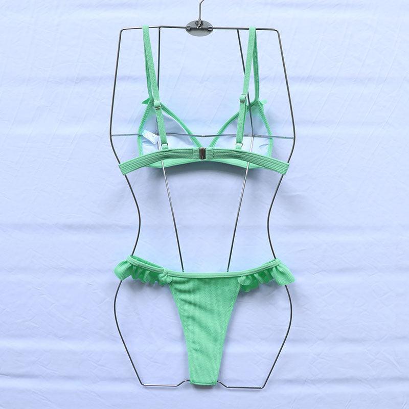 Bikinis Women's Swimsuits Crop Top High Cut Bikini Set String Bathing Suits Two Piece Swimsuits Ruffle Women's Swimwear Push Up Bathing Suits High Cut Bikini Set Two Piece Bathing Suits For Women Stevvex