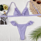 Bikinis Women's Swimsuits Crop Top High Cut Bikini Set String Bathing Suits Two Piece Swimsuits Ruffle Women's Swimwear Push Up Bathing Suits High Cut Bikini Set Two Piece Bathing Suits For Women Stevvex