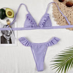 Bikinis Women's Swimsuits Crop Top High Cut Bikini Set String Bathing Suits Two Piece Swimsuits Ruffle Women's Swimwear Push Up Bathing Suits High Cut Bikini Set Two Piece Bathing Suits For Women Stevvex