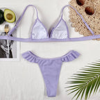 Bikinis Women's Swimsuits Crop Top High Cut Bikini Set String Bathing Suits Two Piece Swimsuits Ruffle Women's Swimwear Push Up Bathing Suits High Cut Bikini Set Two Piece Bathing Suits For Women Stevvex