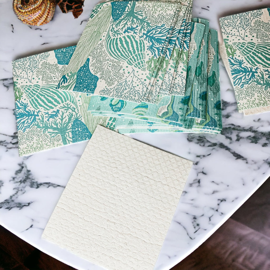 Biodegradable Kitchen Cloth Coastal Beach Style 70% Cellulose 30% Cotton
