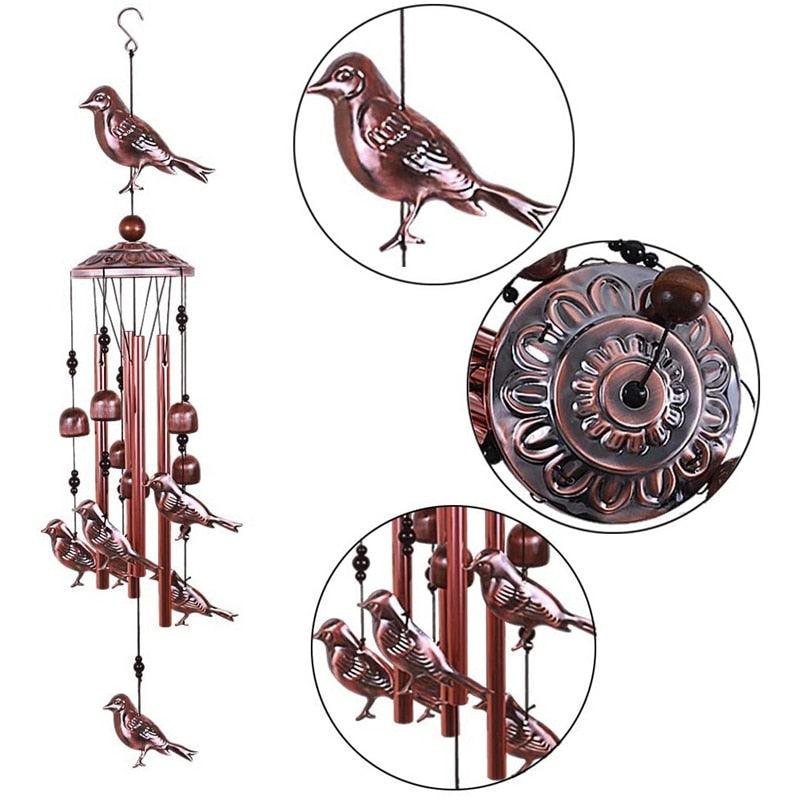 Bird Wind Chimes Waterproof Metal Wind Bells With Aluminum Tubes Bells Deep Tone Memorial Wind Chimes with Hook Smooth Melodic Tones Copper Antique Wind Chime Wall Hanging Home Decoration Romantic Wind Chime For Home Stevvex
