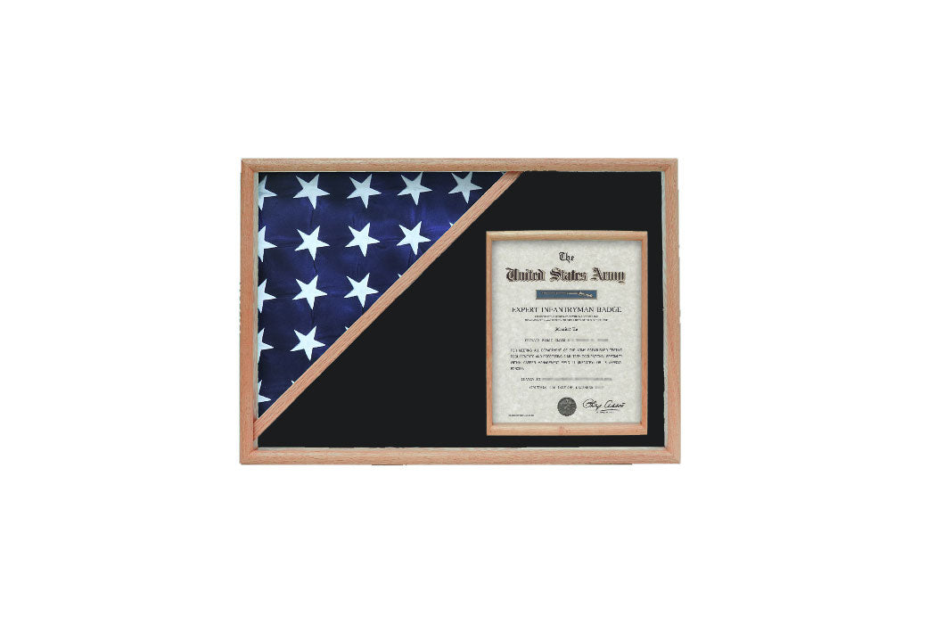Shadow box for 5' x 9.5' flag with 8.5 x 11 Document holder The Military Gift Store