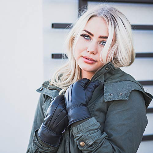 Ladies Warm Winter Dress And Work Gloves, Thermal Lining, Genuine Black Leather - SJB-DIAMOND ELITES