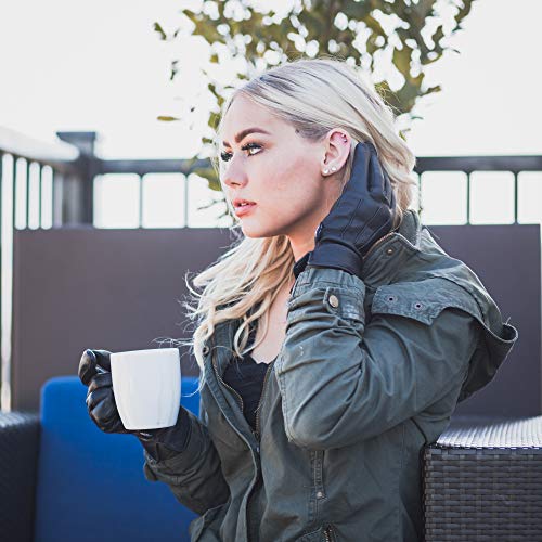 Ladies Warm Winter Dress And Work Gloves, Thermal Lining, Genuine Black Leather - SJB-DIAMOND ELITES