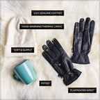 Ladies Warm Winter Dress And Work Gloves, Thermal Lining, Genuine Black Leather - SJB-DIAMOND ELITES