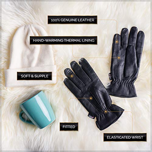 Ladies Warm Winter Dress And Work Gloves, Thermal Lining, Genuine Black Leather - SJB-DIAMOND ELITES
