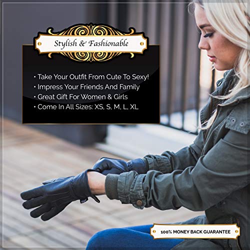 Ladies Warm Winter Dress And Work Gloves, Thermal Lining, Genuine Black Leather - SJB-DIAMOND ELITES