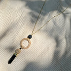Black Agate Jute Necklace Polished Stone Pendant With Jute Halo Boho Layering Necklace BandsCo Straps