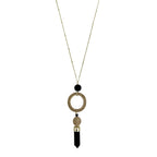 Black Agate Jute Necklace Polished Stone Pendant With Jute Halo Boho Layering Necklace BandsCo Straps