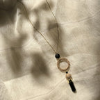Black Agate Jute Necklace Polished Stone Pendant With Jute Halo Boho Layering Necklace BandsCo Straps