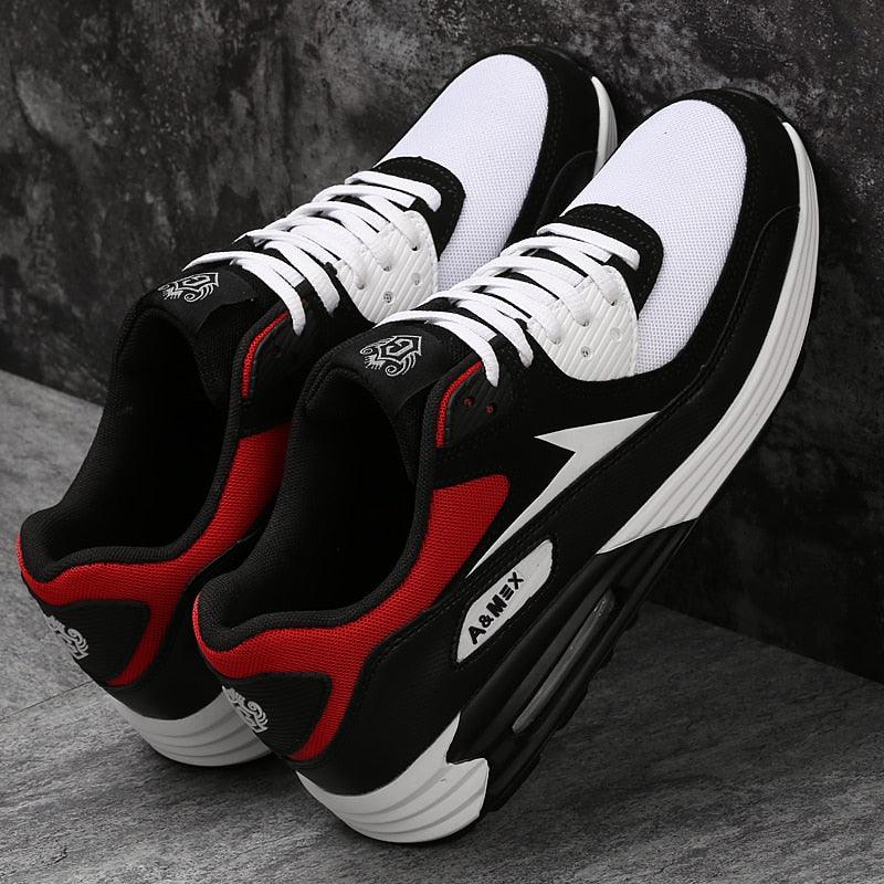 Black Air Cushion Men's Sport Sneakers Casual Breathable Shoes Running Sports Cushion Jogging Sport Sneakers Men's Lightweight Walking Athletic Running Tennis Shoes Stevvex