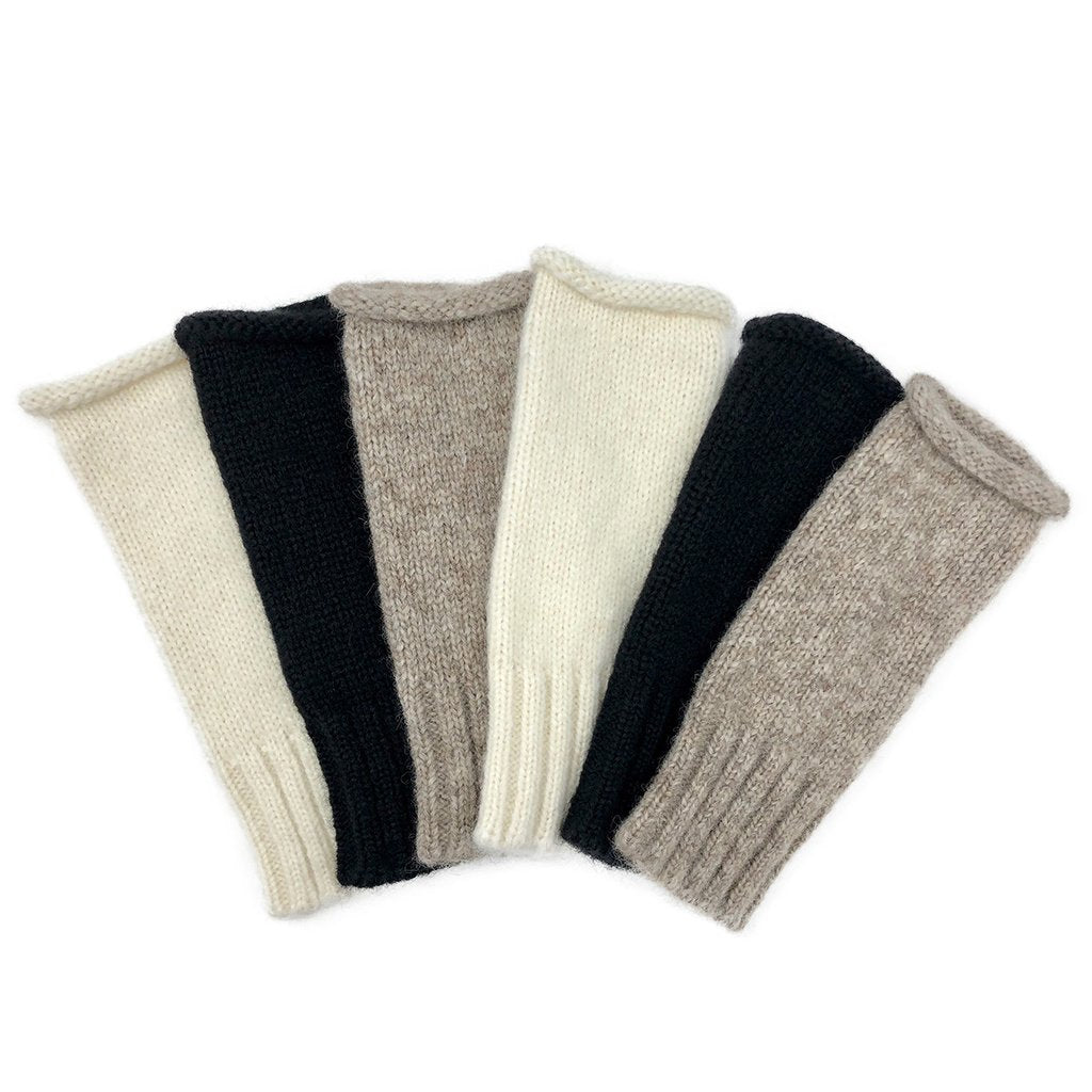 Black Alpaca Fingerless Gloves Long Ribbed Cuff Warm Wrist Sleeve BandsCo Straps