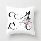 Black Alphabet Flower Print Pillow Cover White Polyester Modern Cushion Cover Decorative Pillowcase For Sofa Bed Chair Car Throw Pillow Covers Decorative Pillow Cases ABC Letter Cushion Covers Square Pillow Protectors Home Decor 45x45cm Stevvex