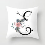 Black Alphabet Flower Print Pillow Cover White Polyester Modern Cushion Cover Decorative Pillowcase For Sofa Bed Chair Car Throw Pillow Covers Decorative Pillow Cases ABC Letter Cushion Covers Square Pillow Protectors Home Decor 45x45cm Stevvex
