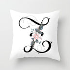 Black Alphabet Flower Print Pillow Cover White Polyester Modern Cushion Cover Decorative Pillowcase For Sofa Bed Chair Car Throw Pillow Covers Decorative Pillow Cases ABC Letter Cushion Covers Square Pillow Protectors Home Decor 45x45cm Stevvex