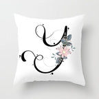 Black Alphabet Flower Print Pillow Cover White Polyester Modern Cushion Cover Decorative Pillowcase For Sofa Bed Chair Car Throw Pillow Covers Decorative Pillow Cases ABC Letter Cushion Covers Square Pillow Protectors Home Decor 45x45cm Stevvex