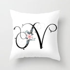 Black Alphabet Flower Print Pillow Cover White Polyester Modern Cushion Cover Decorative Pillowcase For Sofa Bed Chair Car Throw Pillow Covers Decorative Pillow Cases ABC Letter Cushion Covers Square Pillow Protectors Home Decor 45x45cm Stevvex