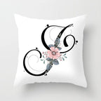 Black Alphabet Flower Print Pillow Cover White Polyester Modern Cushion Cover Decorative Pillowcase For Sofa Bed Chair Car Throw Pillow Covers Decorative Pillow Cases ABC Letter Cushion Covers Square Pillow Protectors Home Decor 45x45cm Stevvex