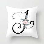 Black Alphabet Flower Print Pillow Cover White Polyester Modern Cushion Cover Decorative Pillowcase For Sofa Bed Chair Car Throw Pillow Covers Decorative Pillow Cases ABC Letter Cushion Covers Square Pillow Protectors Home Decor 45x45cm Stevvex