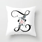 Black Alphabet Flower Print Pillow Cover White Polyester Modern Cushion Cover Decorative Pillowcase For Sofa Bed Chair Car Throw Pillow Covers Decorative Pillow Cases ABC Letter Cushion Covers Square Pillow Protectors Home Decor 45x45cm Stevvex
