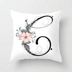 Black Alphabet Flower Print Pillow Cover White Polyester Modern Cushion Cover Decorative Pillowcase For Sofa Bed Chair Car Throw Pillow Covers Decorative Pillow Cases ABC Letter Cushion Covers Square Pillow Protectors Home Decor 45x45cm Stevvex