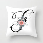 Black Alphabet Flower Print Pillow Cover White Polyester Modern Cushion Cover Decorative Pillowcase For Sofa Bed Chair Car Throw Pillow Covers Decorative Pillow Cases ABC Letter Cushion Covers Square Pillow Protectors Home Decor 45x45cm Stevvex