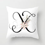 Black Alphabet Flower Print Pillow Cover White Polyester Modern Cushion Cover Decorative Pillowcase For Sofa Bed Chair Car Throw Pillow Covers Decorative Pillow Cases ABC Letter Cushion Covers Square Pillow Protectors Home Decor 45x45cm Stevvex