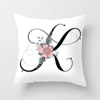 Black Alphabet Flower Print Pillow Cover White Polyester Modern Cushion Cover Decorative Pillowcase For Sofa Bed Chair Car Throw Pillow Covers Decorative Pillow Cases ABC Letter Cushion Covers Square Pillow Protectors Home Decor 45x45cm Stevvex