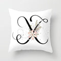 Black Alphabet Flower Print Pillow Cover White Polyester Modern Cushion Cover Decorative Pillowcase For Sofa Bed Chair Car Throw Pillow Covers Decorative Pillow Cases ABC Letter Cushion Covers Square Pillow Protectors Home Decor 45x45cm Stevvex