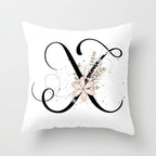 Black Alphabet Flower Print Pillow Cover White Polyester Modern Cushion Cover Decorative Pillowcase For Sofa Bed Chair Car Throw Pillow Covers Decorative Pillow Cases ABC Letter Cushion Covers Square Pillow Protectors Home Decor 45x45cm Stevvex