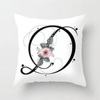 Black Alphabet Flower Print Pillow Cover White Polyester Modern Cushion Cover Decorative Pillowcase For Sofa Bed Chair Car Throw Pillow Covers Decorative Pillow Cases ABC Letter Cushion Covers Square Pillow Protectors Home Decor 45x45cm Stevvex