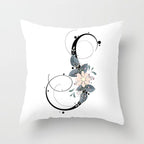 Black Alphabet Flower Print Pillow Cover White Polyester Modern Cushion Cover Decorative Pillowcase For Sofa Bed Chair Car Throw Pillow Covers Decorative Pillow Cases ABC Letter Cushion Covers Square Pillow Protectors Home Decor 45x45cm Stevvex