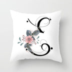 Black Alphabet Flower Print Pillow Cover White Polyester Modern Cushion Cover Decorative Pillowcase For Sofa Bed Chair Car Throw Pillow Covers Decorative Pillow Cases ABC Letter Cushion Covers Square Pillow Protectors Home Decor 45x45cm Stevvex