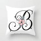 Black Alphabet Flower Print Pillow Cover White Polyester Modern Cushion Cover Decorative Pillowcase For Sofa Bed Chair Car Throw Pillow Covers Decorative Pillow Cases ABC Letter Cushion Covers Square Pillow Protectors Home Decor 45x45cm Stevvex