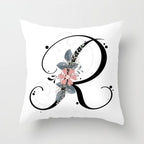 Black Alphabet Flower Print Pillow Cover White Polyester Modern Cushion Cover Decorative Pillowcase For Sofa Bed Chair Car Throw Pillow Covers Decorative Pillow Cases ABC Letter Cushion Covers Square Pillow Protectors Home Decor 45x45cm Stevvex