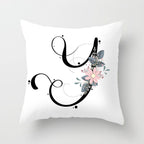 Black Alphabet Flower Print Pillow Cover White Polyester Modern Cushion Cover Decorative Pillowcase For Sofa Bed Chair Car Throw Pillow Covers Decorative Pillow Cases ABC Letter Cushion Covers Square Pillow Protectors Home Decor 45x45cm Stevvex
