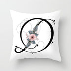Black Alphabet Flower Print Pillow Cover White Polyester Modern Cushion Cover Decorative Pillowcase For Sofa Bed Chair Car Throw Pillow Covers Decorative Pillow Cases ABC Letter Cushion Covers Square Pillow Protectors Home Decor 45x45cm Stevvex