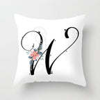 Black Alphabet Flower Print Pillow Cover White Polyester Modern Cushion Cover Decorative Pillowcase For Sofa Bed Chair Car Throw Pillow Covers Decorative Pillow Cases ABC Letter Cushion Covers Square Pillow Protectors Home Decor 45x45cm Stevvex