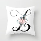 Black Alphabet Flower Print Pillow Cover White Polyester Modern Cushion Cover Decorative Pillowcase For Sofa Bed Chair Car Throw Pillow Covers Decorative Pillow Cases ABC Letter Cushion Covers Square Pillow Protectors Home Decor 45x45cm Stevvex