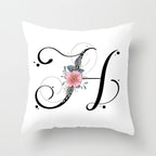 Black Alphabet Flower Print Pillow Cover White Polyester Modern Cushion Cover Decorative Pillowcase For Sofa Bed Chair Car Throw Pillow Covers Decorative Pillow Cases ABC Letter Cushion Covers Square Pillow Protectors Home Decor 45x45cm Stevvex