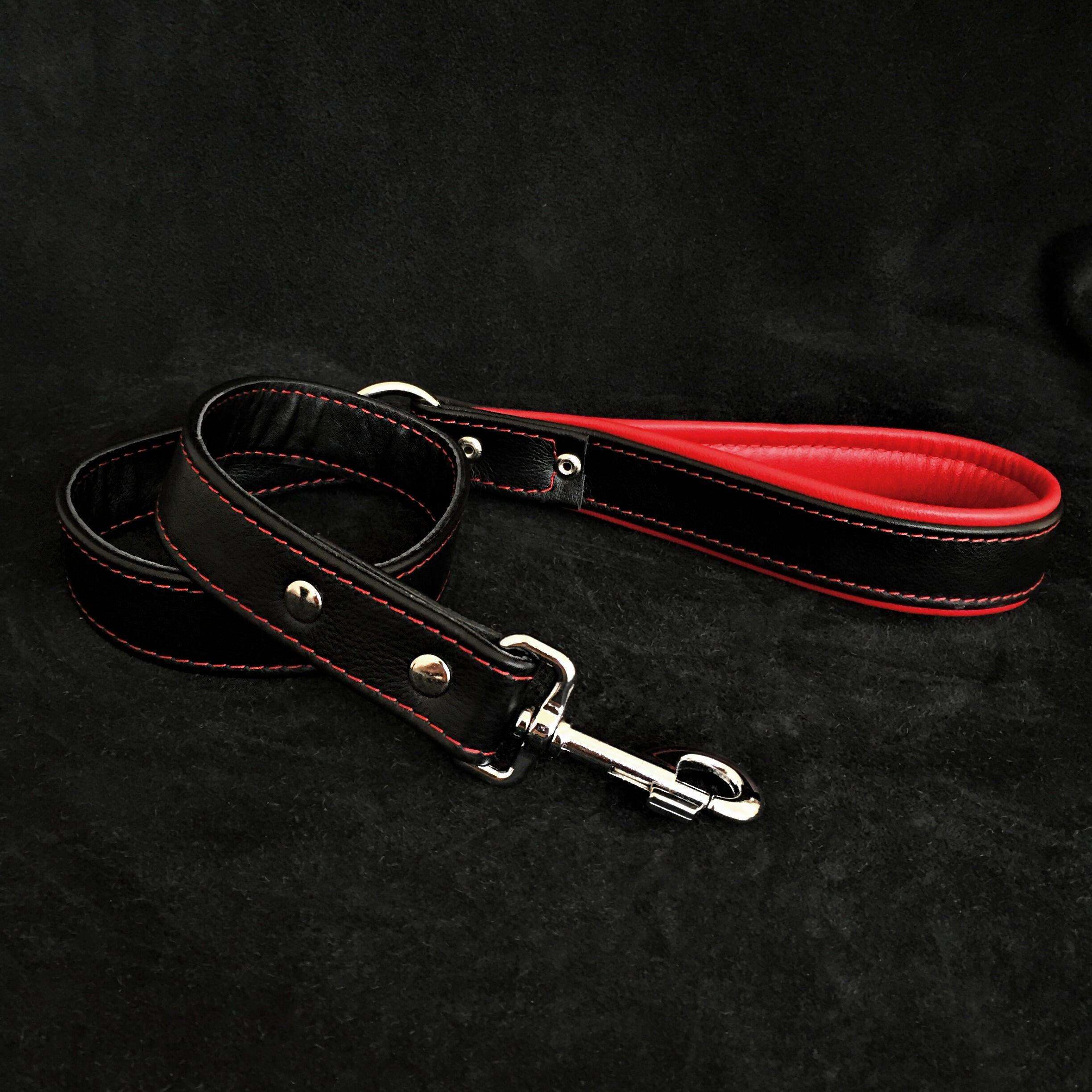 Black soft leather dog leash - SJB-DIAMOND ELITES