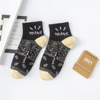 Black And White Embroidery Female Tide Socks Shallow Mouth Summer Cartoon Cow Cute Fashion Boat Socks Unisex Men And Women Cotton Ankle Socks